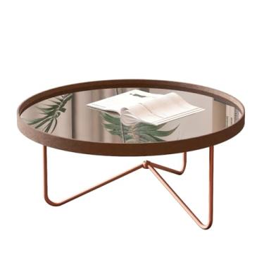 Imagem de Mesa Centro, Mesa Mesinha de Centro com Pés de Metal E Borda de Couro para Sala com Espelho(Castanho/Bronze)