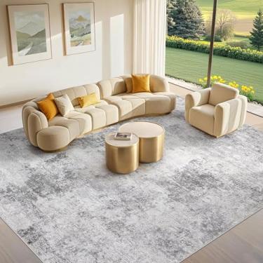 Imagem de Tortania Tapete lavável 19 x 23 cm para sala de estar: tapetes modernos abstratos neutros grandes e finos - Tapete interno antiderrapante para quarto, sala de jantar, escritório, berçário, decoração