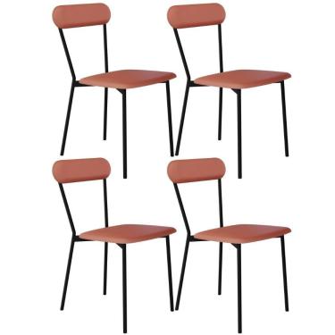 Imagem de Kit 04 Cadeiras Estofada Para Sala De Jantar Liora Preto C01 Courino Terra Rosê - Lyam Decor