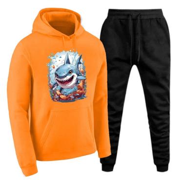 Imagem de Conjunto de Frio Canguru Blusa Quentinha Com Capuz Estampada e Calça Jogging Moletom Com Bolso