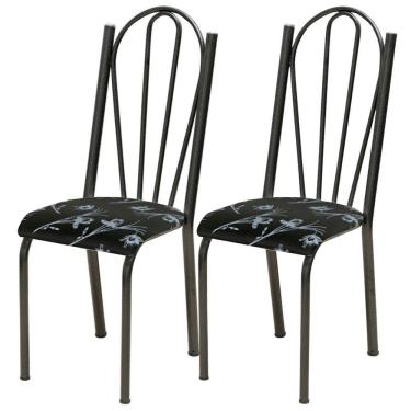 Imagem de Kit 02 Cadeiras Tubular America 021 Cromo Preto Assento Preto Flor Artef Preto Flor