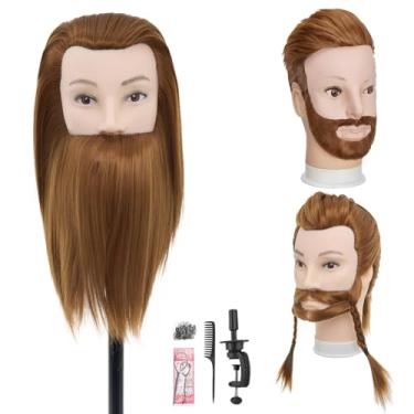 Imagem de Cabeça de manequim masculina com cabelo, cabeça de manequim de barbeiro de 25,4 cm, cabeça de manequim de boneca de treinamento de cabeleireiro de cosmetologia para penteados e prática (27 marrom)