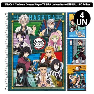 Imagem de Kit C/ 4 Caderno Demon Slayer TILIBRA Universitário ESPIRAL - 80 Folhas