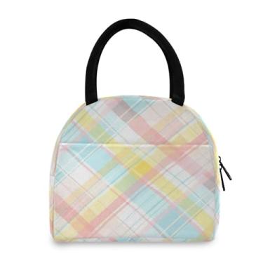 Imagem de GUIJI Lancheira térmica xadrez arco-íris, reutilizável, à prova de vazamento, lancheira para mulheres e homens, lancheira térmica para trabalho e viagens