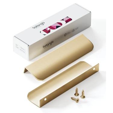 Imagem de Satanga Puxadores de aba de dedo para armários de cozinha invisível invisível de alumínio oculto puxador de gaveta oculta moderno pacote de 5 ouro escovado fosco 20 cm fácil instalação