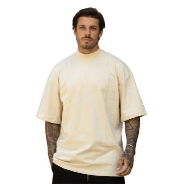 Imagem de Camiseta Oversized Gola Alta Lisa Basica Streetwear Confortavel Masculina Creme-Masculino