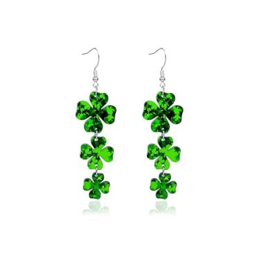 Imagem de LKingel Brincos de Dia de São Patrício para mulheres, trevo verde, brincos pendentes de acrílico da boa sorte, chapéu verde irlandês, trevo, presente para mulheres, Large, Acrílico, Sem pedra preciosa