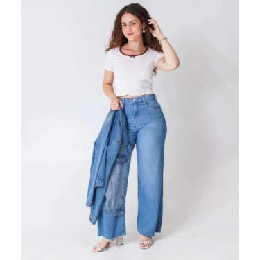 Imagem de Calça Jeans Wide Leg Feminina Marisa Azul-33016, 38, Jeans azul