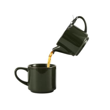 Imagem de London Pottery Bule de chá com filtro Solo e caneca para um conjunto, cerâmica, verde, tampa de aço inoxidável, infusor removível para chá de folhas soltas, presente (bule de chá - 300 ml, caneca -