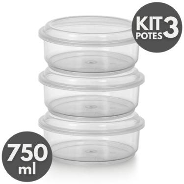 Imagem de Kit 3 a 12 Potes Plásticos Redondos 750ml com Tampa  Organizador de Al
