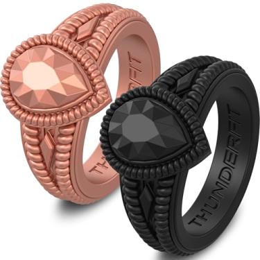 Imagem de ThunderFit Anéis de silicone para mulheres, alianças de noivado de borracha pera 13,5 mm de largura 5,5 mm de espessura - 1/2 pacote variado