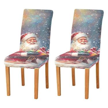 Imagem de SEHANY Conjunto de 2 capas de cadeira de gnomo de Papai Noel para sala de jantar, elástico, removível e lavável, para cozinha, hotel, festa, decoração de Natal