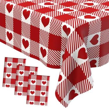 Imagem de Toalha de mesa de plástico para Dia dos Namorados, 3 peças, descartável, amor, coração, toalha de mesa retangular, toalha de mesa impermeável, para decoração de dia dos namorados, festa de aniversário