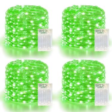 Imagem de Pacote com 4 luzes de Natal de 60 LEDs operadas por bateria - Luzes cintilantes de 60 metros com 2 modos de iluminação interna e externa, luzes LED à prova d'água para quarto, sala de aula, dormitório
