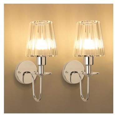 Imagem de Arandelas de parede operadas por bateria, arandelas de parede sem fio com lâmpada de 5200 mAh e controle remoto, arandela de parede dourada recarregável de LED 15 cores com cristal para quarto, sala