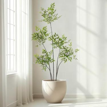 Imagem de Giegxin Árvore artificial de bambu artificial de 1,5 m para ambientes internos, plantas falsas grandes realistas, plantador em vaso, planta alta com folhagem para casa, escritório, canto, decoração de
