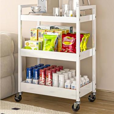 Imagem de Carrinho organizador de lanches, suporte de exibição de carrinho utilitário com rodas bloqueáveis para banheiro, lavanderia, sala de estar, prateleira móvel de frutas e vegetais (cor: branco, tamanho