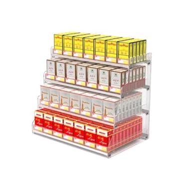 Imagem de Rack de exibição de cigarro trapezoidal de acrílico, caixa de exibição de cigarro de supermercados com empurrador automático de loja de expositor organizador de armário de varejo (32,5 cm x 29 cm x