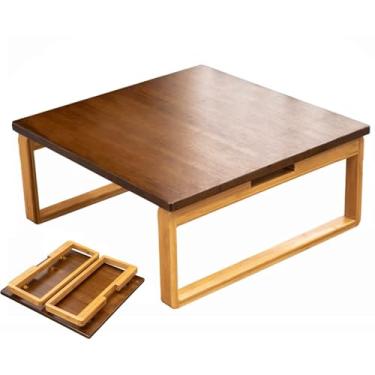 Imagem de Mesa de café dobrável de bambu estilo japonês, mesa de estudo, sala de jantar, economia de espaço para sentar no chão, quarto, janela de sacada (C60 x 60 x 26 cm)