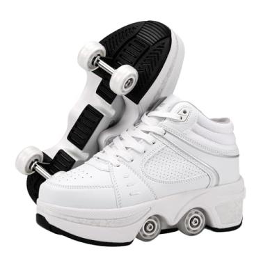 Imagem de Tênis de skate para meninas, crianças, mulheres, homens, sapatos de patinação de fileira dupla, tênis de rodas retráteis, patins Parkour ajustáveis, tênis de deformação ao ar livre (BG, 10 feminino/9