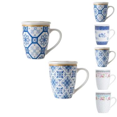 Imagem de Kit 2 caneca porcelana branca tampa filtro xicara infusor para cha cor