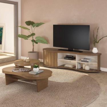 Imagem de Conjunto Sala de Estar Mesa de Apoio e Mesa de Centro e Rack Magnum Cinamomo /Off White