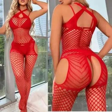 Imagem de Lingerie Bodysuit Sexy, Meia Arratão corpo Inteiro ElaShopp, Vermelho