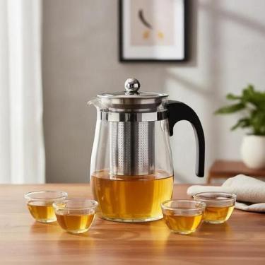 Imagem de Kit Chaleira 500ml Com Infusor Inox E 4 Xicaras 30ml Vidro - Yeet