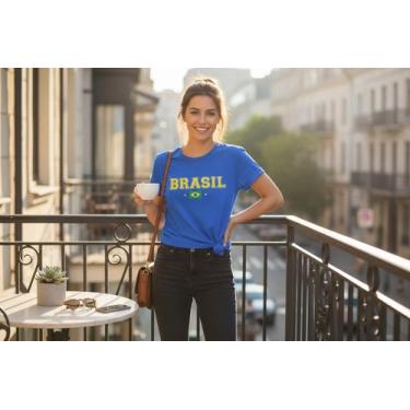 Imagem de Camiseta Feminina Casual Brasil Bandeira Copa 2026 Manga Curta em Algo