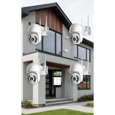 Imagem de Kit 5 Câmeras Segurança HD 4x Zoom Prova D'água Branco - Congratulatio