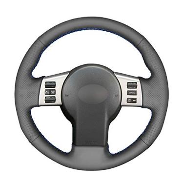 Imagem de MVMTVT Capa de volante de carro para Infiniti FX FX35 FX45 2003-2008, para Nissan 350Z 2003-2009, costurado à mão DIY preto couro PU capa de volante para carro - fio cinza