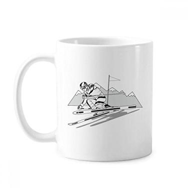 Imagem de Esqui de inverno Esqui Ilustração Preta Caneca Cerâmica Café Porcelana Utensílios de Mesa
