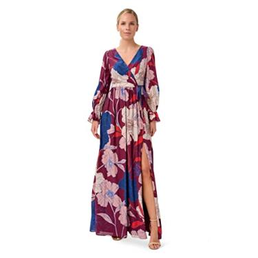 Imagem de Adrianna Papell Vestido feminino de chiffon estampado, Borgonha Multi, 36