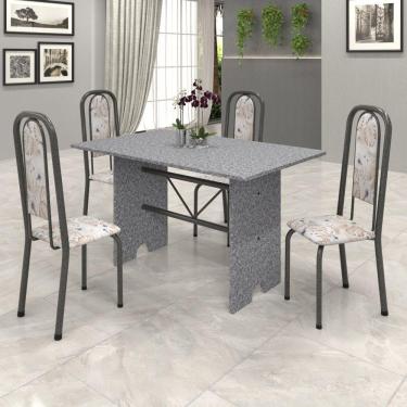 Imagem de Conjunto de Mesa 120x75cm Tampo Granito com 4 Cadeiras Lavínea Soma Móveis Martelado Prata/Ocre/Botanic Bege