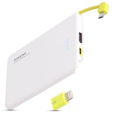 Imagem de Carregador Portátil Power Bank Slim Pineng 5.000mAh Cabo Micro Usb Embutido Indicador de Bateria Led Carga Rápida com Adaptador Para IPhone (Branco)