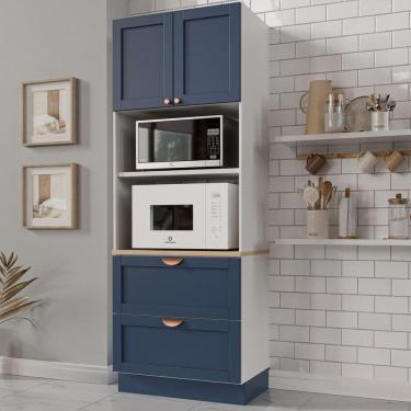 Imagem de Torre Quente 2 Portas 2 Gavetas 2 Nichos para Forno e Microondas Arizona CabeCasa MadeiraMadeira Branco/Azul