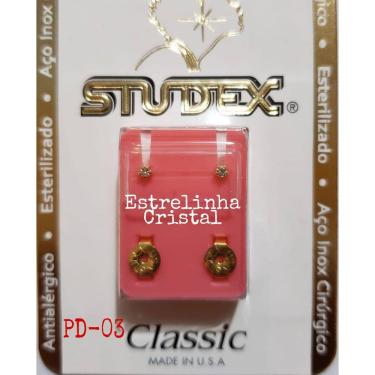 Imagem de Brinco Studex Classic 2Mm Tiffany Cristal Pequeno Dourado
