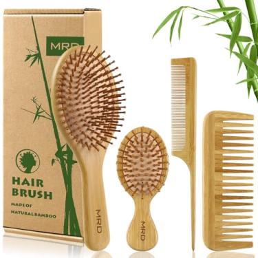 Imagem de MRD Conjunto de escovas de cabelo, pente de bambu natural, escova de cabelo desembaraçante, pente de dentes largos e cauda sem cerdas, adequado para mulheres, homens e crianças, kit de presente para