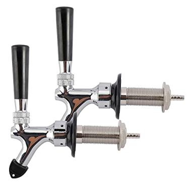 Imagem de RealPlus Pacote com 2 torneiras de cerveja de pressão com haste de 10,4 cm, cabo preto e escova de torneira para montagem farpada 1/4 Homebrew