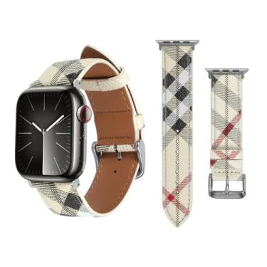 Imagem de REYUIK Pulseira de couro compatível com Apple Watch Watch séries 9, 8, 7, 6, 5, 4, 3, 2, 1 e SE2 de 41 mm, 40 mm e 38 mm e SE2 (38/40/41 mm, branca)
