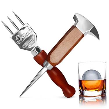 Imagem de Conjunto de palheta de gelo de aço inoxidável, triturador de gelo de 18 cm e cinzel de gelo de dupla ação de 16,8 cm com cabo de madeira, picador de gelo estilo japonês, ideal para cozinha, bares,