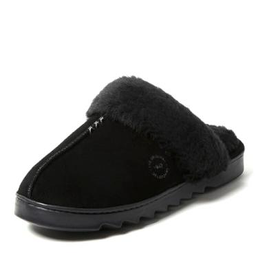 Imagem de Dearfoams Pantufa feminina de camurça com espuma viscoelástica Helena Scuff, Preto, 37