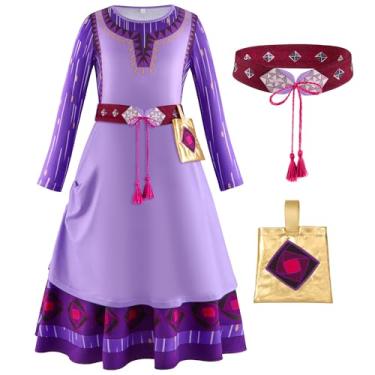 Imagem de Fantasia Wish Asha para meninas e crianças, vestido de princesa Asha com acessórios, roupas de cosplay de Halloween (estilo 3, 7 anos)