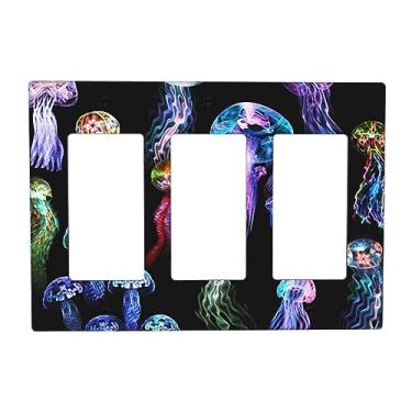 Imagem de Medusa animais marinhos oceano triplo balancim capa de interruptor de luz 3 gangues placa de parede decorativa colorida GFCI placa frontal elétrica para decoração de casa de banho