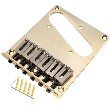 Imagem de Musiclily Pro 54mm Ponte Telecaster Moderna 6 Carrinhos de Aço Inoxidável SUS para Guitarra Fender Squier Tele Style, Dourada