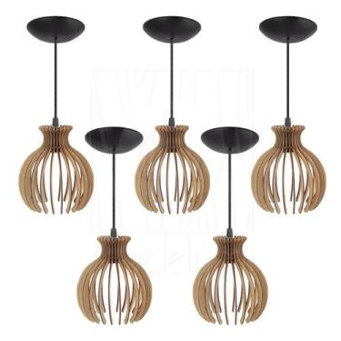 Imagem de Luminária Pendente Madeira Nacar 18cm 5 Unidades Rústico - Madelumi