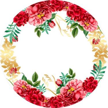 Imagem de Painel De Festa Redondo 1,50x1,50 - Flores Vermelhas e Dourado 001 - V