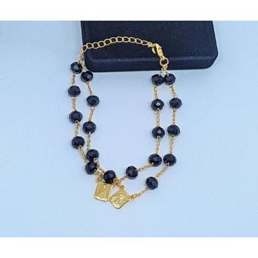 Imagem de Pulseira Escapulario Aparecida Salmão Folheado Ouro 18k com Miçangas P