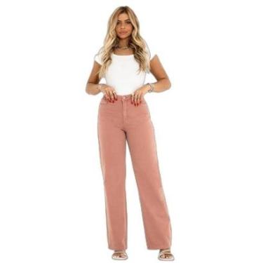 Imagem de CALÇA SARJA WIDE LEG FEMININA CINTURA ALTA BÁSICA COLOR-Feminino