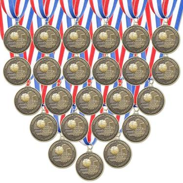 Imagem de RoundFunny Medalhas de prêmio de 24 peças medalhas vencedoras medalhas de ouro estilo olímpico prêmios de ouro para competições esportivas, 5 cm (basquete)